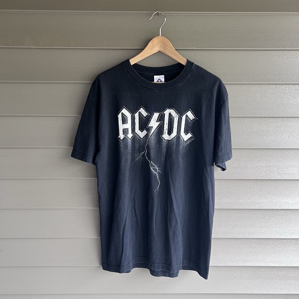 Vintage Y2k AC/DC Band T Shirt Mens L Faded Black 2004 Rock 2000s